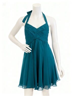 The Limited Teal Halter Pleated Crossover Bodice Dress